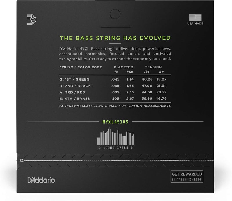 D'Addario NYXL Bass Guitar Strings - 45-105 Regular Light Top/Medium Bottom, Long Scale - Image 4