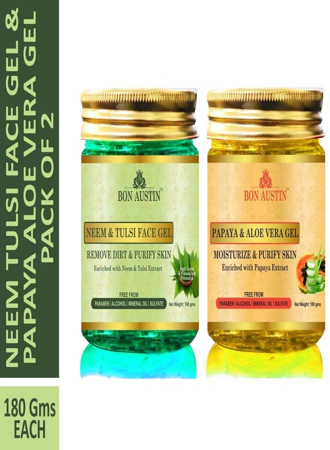 Bon Austin Premium Neem Tulsi Face Gel & Papaya Aloe vera Gel Combo Pack of 2 Jars of 180 gms(360 gms) - Image 2