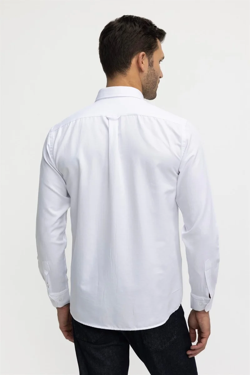 تودورس Classic Fit Long Sleeve Oxford Texture Collar Buttoned Pocket Embroidered Men's Shirt