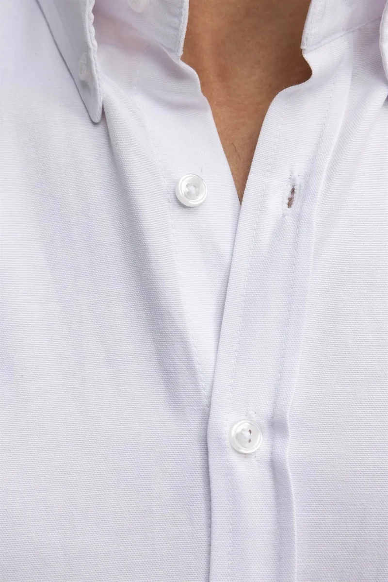 تودورس Classic Fit Long Sleeve Oxford Texture Collar Buttoned Pocket Embroidered Men's Shirt