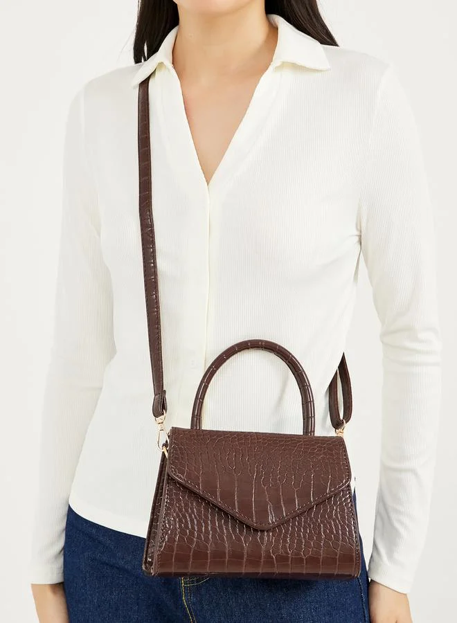 Styli Textured Handbag with Detachable Strap