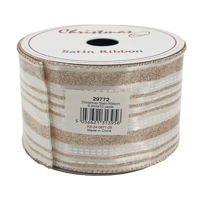 CHRISTMAS MAGIC Christmas Satin Ribbon Gold 6.3cmx10 yards - Image 4