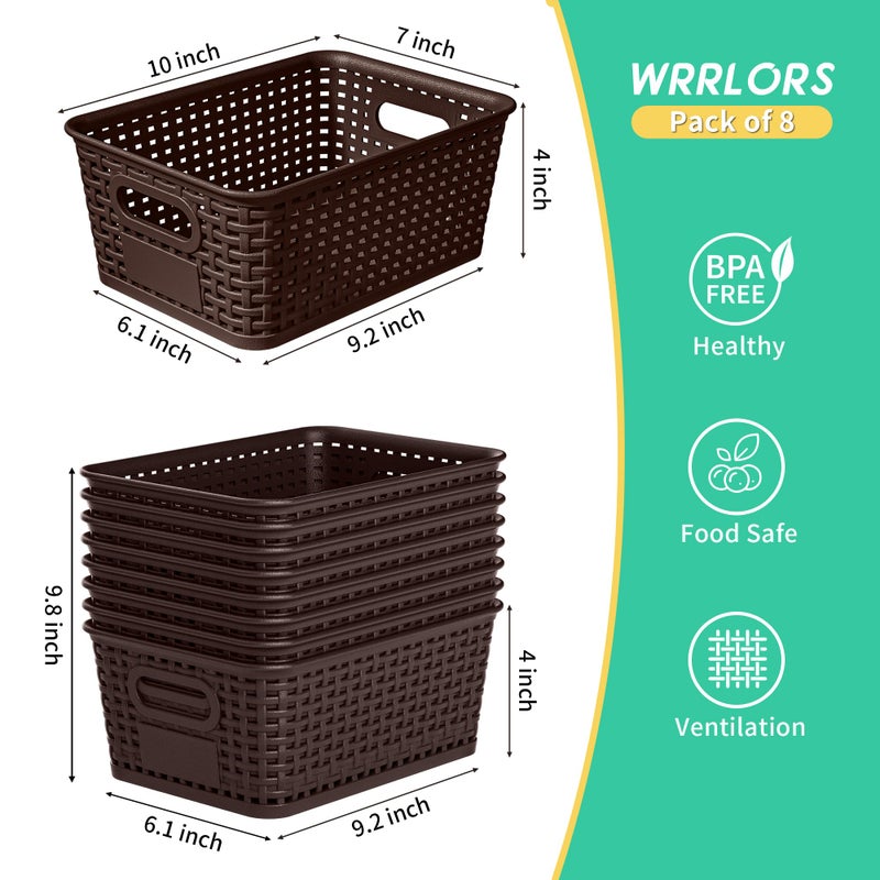 Wrrlors 8-Pack Brown Plastic Storage Baskets with Lids, Label Organizers, Stackable Organizer Containers: For Organizing Shelves, Drawers, Desk Closets, Playrooms, Classrooms, Offices - Image 3