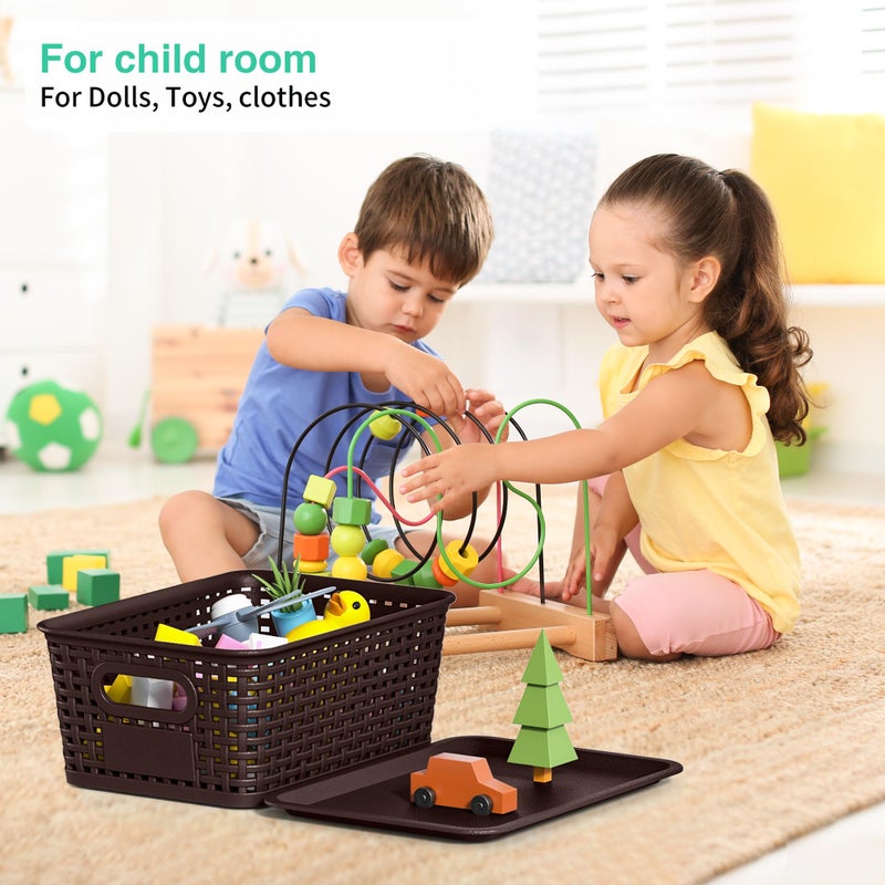 Wrrlors 8-Pack Brown Plastic Storage Baskets with Lids, Label Organizers, Stackable Organizer Containers: For Organizing Shelves, Drawers, Desk Closets, Playrooms, Classrooms, Offices - Image 4