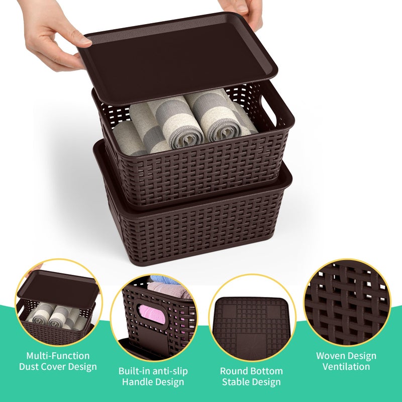 Wrrlors 8-Pack Brown Plastic Storage Baskets with Lids, Label Organizers, Stackable Organizer Containers: For Organizing Shelves, Drawers, Desk Closets, Playrooms, Classrooms, Offices - Image 2