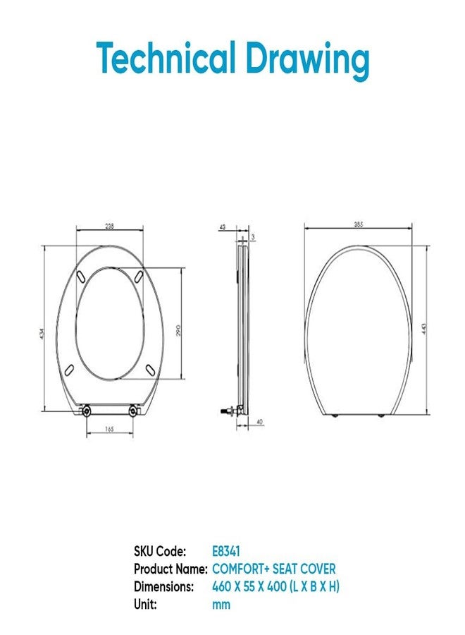 Parryware غطاء مقعد المرحاض باري وير كومفورت + | E83411C | غطاء مقعد مرحاض أبيض | لأدوات الحمام - Image 5