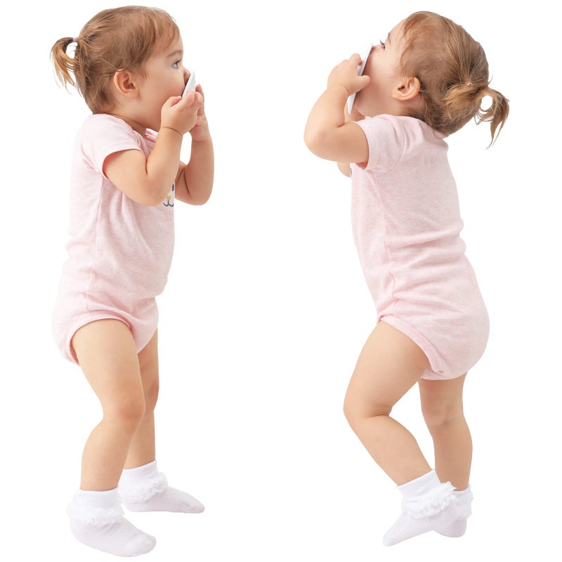 hakugoo Baby Girl Lace Ruffle Socks - 3 Pairs Turn Cuff Ankle Dress Socks for Infant (White Pink Cream, 0-3 Months) - Image 2