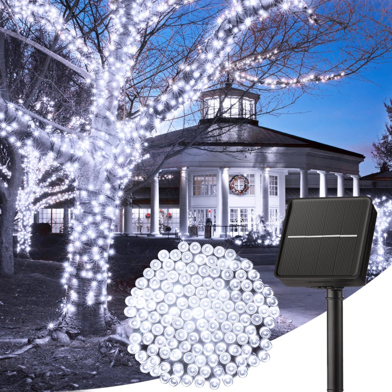 Minetom Solar String Lights Outdoor - 40FT 100 LED String Lights Solar Powered with 8 Lighting Modes, Waterproof Patio Lights, Outdoor Solar Lights for Outside Tree Garden Balcony Gazebo, Pure White - Image 1