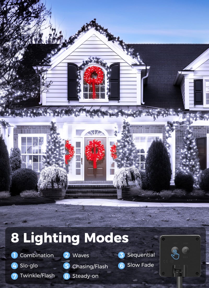 Minetom Solar String Lights Outdoor - 40FT 100 LED String Lights Solar Powered with 8 Lighting Modes, Waterproof Patio Lights, Outdoor Solar Lights for Outside Tree Garden Balcony Gazebo, Pure White - Image 3