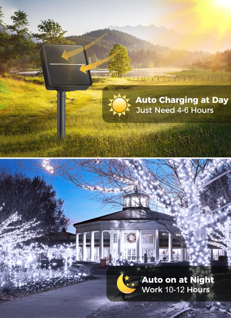 Minetom Solar String Lights Outdoor - 40FT 100 LED String Lights Solar Powered with 8 Lighting Modes, Waterproof Patio Lights, Outdoor Solar Lights for Outside Tree Garden Balcony Gazebo, Pure White - Image 4