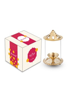 Navjyoti 4 Inch Akhand Diya With Borosilicate Glass Shade For Mandir, Decorative Brass & Glass Oil Lamp Lantern Diya With Glass Cover For Prayers, Cylindrical Borosilicate Glass Brass Diya