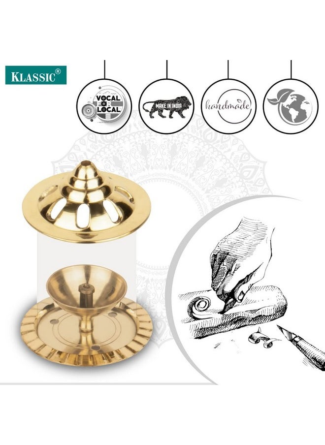 Klassic - Navjyoti 4 Inch Akhand Diya With Borosilicate Glass Shade For Mandir, Decorative Brass & Glass Oil Lamp Lantern Diya With Glass Cover For Prayers, Cylindrical Borosilicate Glass Brass Diya - Image 1