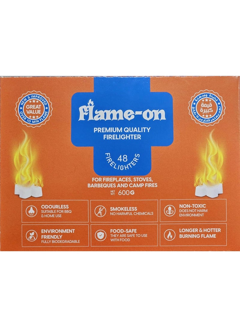 فلايم-أون مكعبات إشعال عالية الجودة لمواقد الفحم ومواقد الشواء ومواقد التخييم، 48 قطعة، 600 جرام - Image 1