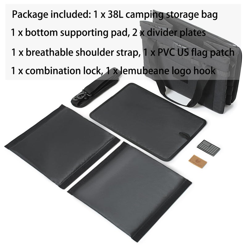 Lemubeane Tactical Camping Storage Bag - 38L Utility Tote Bag Organizer with Combination Lock and Shoulder Strap (Black, 38L) - Image 5