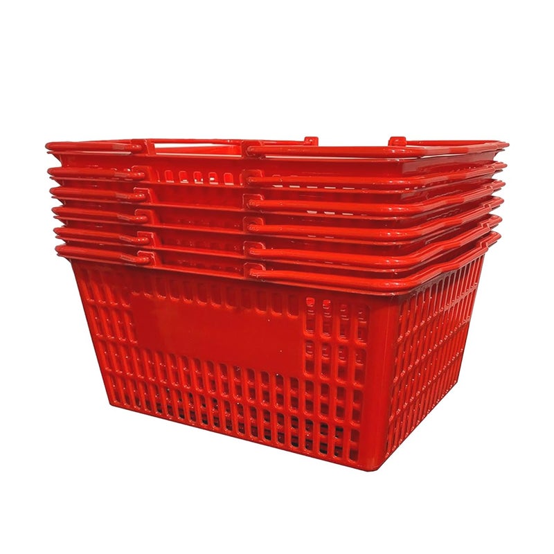 C-Store Packaging Stackable Plastic Shopping Baskets, Red and Blue, Easy-Grip Handles for Grocery, Retail, Liquor Stores, Home Use (6-pack, Red) - Image 1