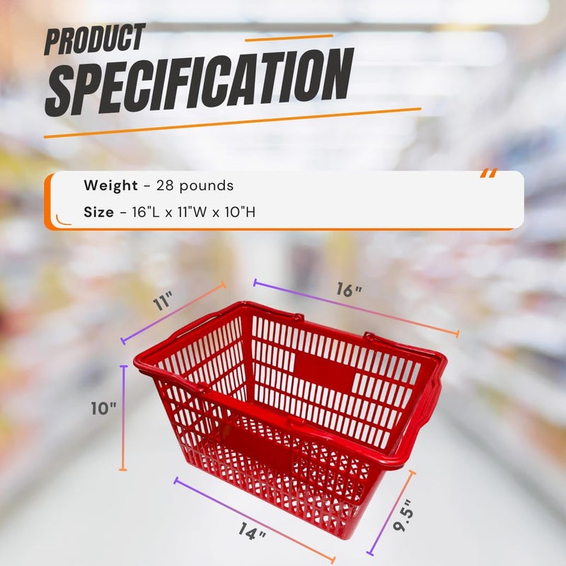 C-Store Packaging Stackable Plastic Shopping Baskets, Red and Blue, Easy-Grip Handles for Grocery, Retail, Liquor Stores, Home Use (6-pack, Red) - Image 5