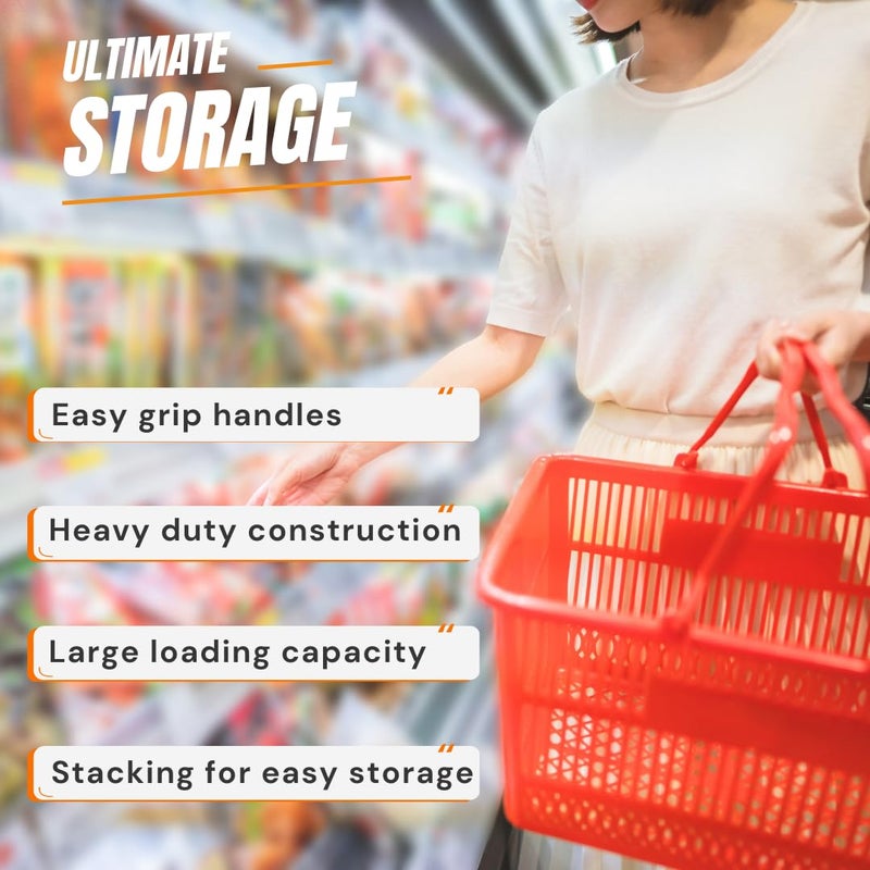 C-Store Packaging Stackable Plastic Shopping Baskets, Red and Blue, Easy-Grip Handles for Grocery, Retail, Liquor Stores, Home Use (6-pack, Red) - Image 4