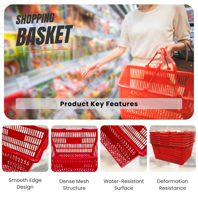 C-Store Packaging Stackable Plastic Shopping Baskets, Red and Blue, Easy-Grip Handles for Grocery, Retail, Liquor Stores, Home Use (6-pack, Red) - Image 3