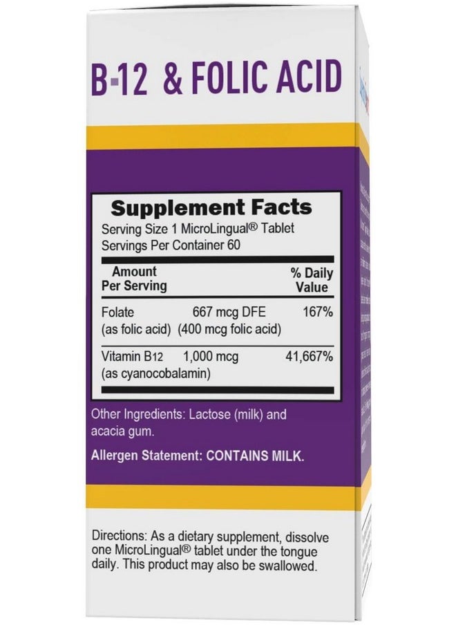 Superior Source Superior Source No Shot Vitamin B12 Cyanocobalamin (1000 mcg), Folic Acid (400 mcg), Quick Dissolve MicroLingual Tablets, 60 Ct, Increase Energy, Boost Metabolism, Heart and Stress Support, Non-GMO  - Image 4