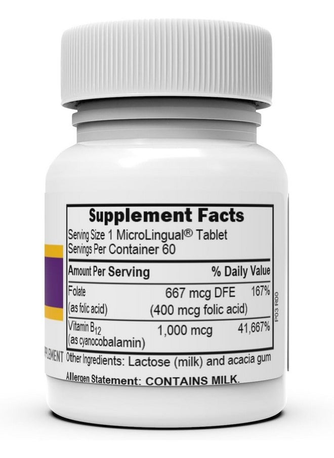 Superior Source Superior Source No Shot Vitamin B12 Cyanocobalamin (1000 mcg), Folic Acid (400 mcg), Quick Dissolve MicroLingual Tablets, 60 Ct, Increase Energy, Boost Metabolism, Heart and Stress Support, Non-GMO  - Image 2