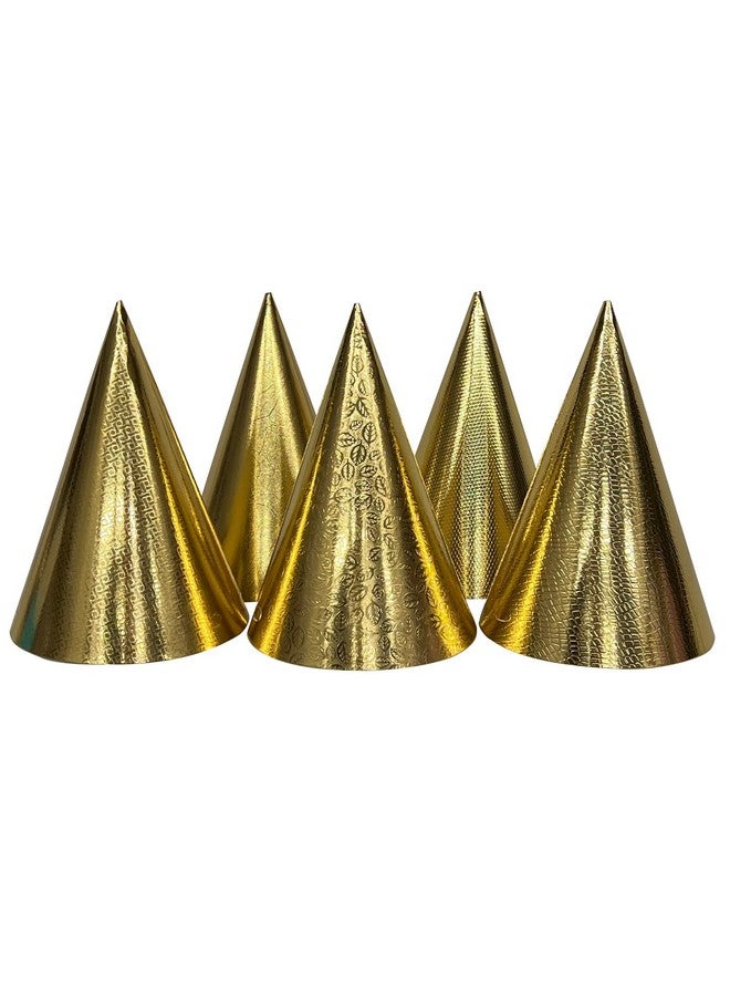 TRIACE TRIACE Party Hats Pack of 10. Decorative Gold Textured Foil Designs in 5 Different Patterns. PRE ASSEMBLED. Perfect for Birthday Parties. - Image 2