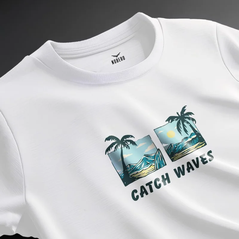 نوبيرو Men's White Graphic Print T-Shirt for Men
