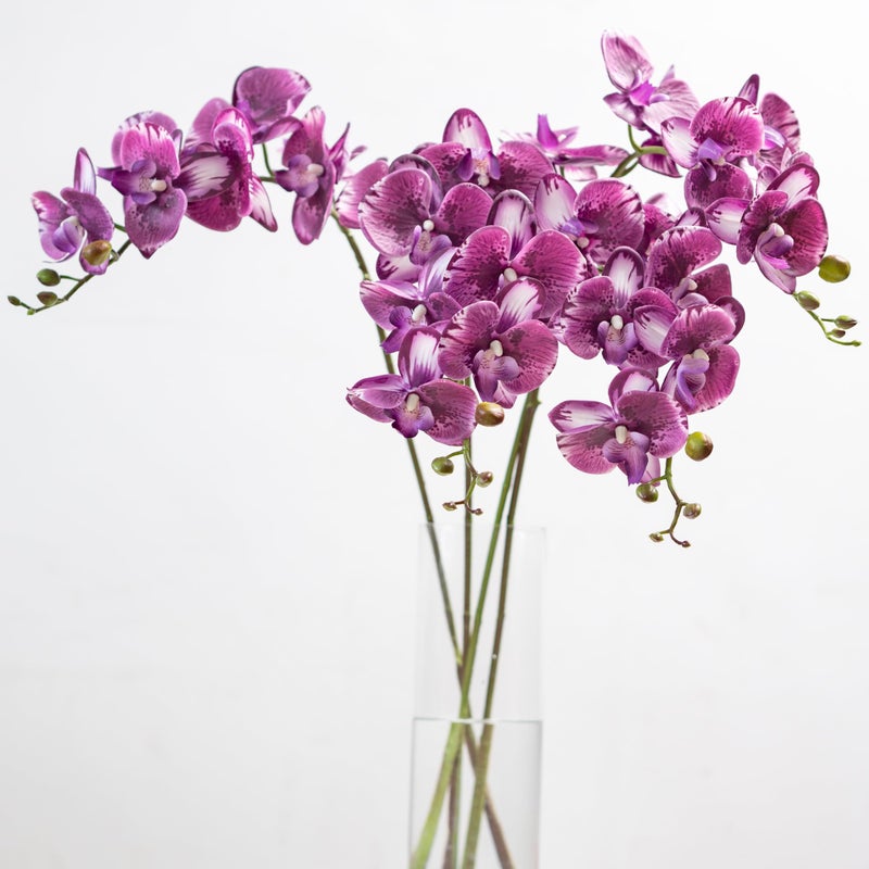 DUYONE 35 Inch Artificial Butterfly Orchid Flowers 4 Pcs Real Touch Orchid Fake Phalaenopsis Flowers Stem Plants for Wedding Home Decoration Deep Purple 4pcs