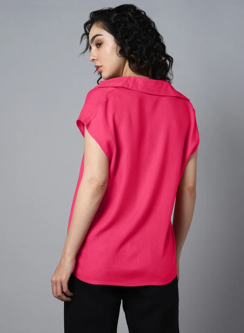 HIGH STAR Spread Collar Extended Sleeves Classic Opaque Casual Shirt for Women