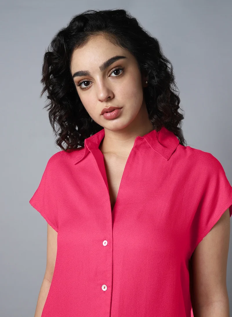 HIGH STAR Spread Collar Extended Sleeves Classic Opaque Casual Shirt for Women