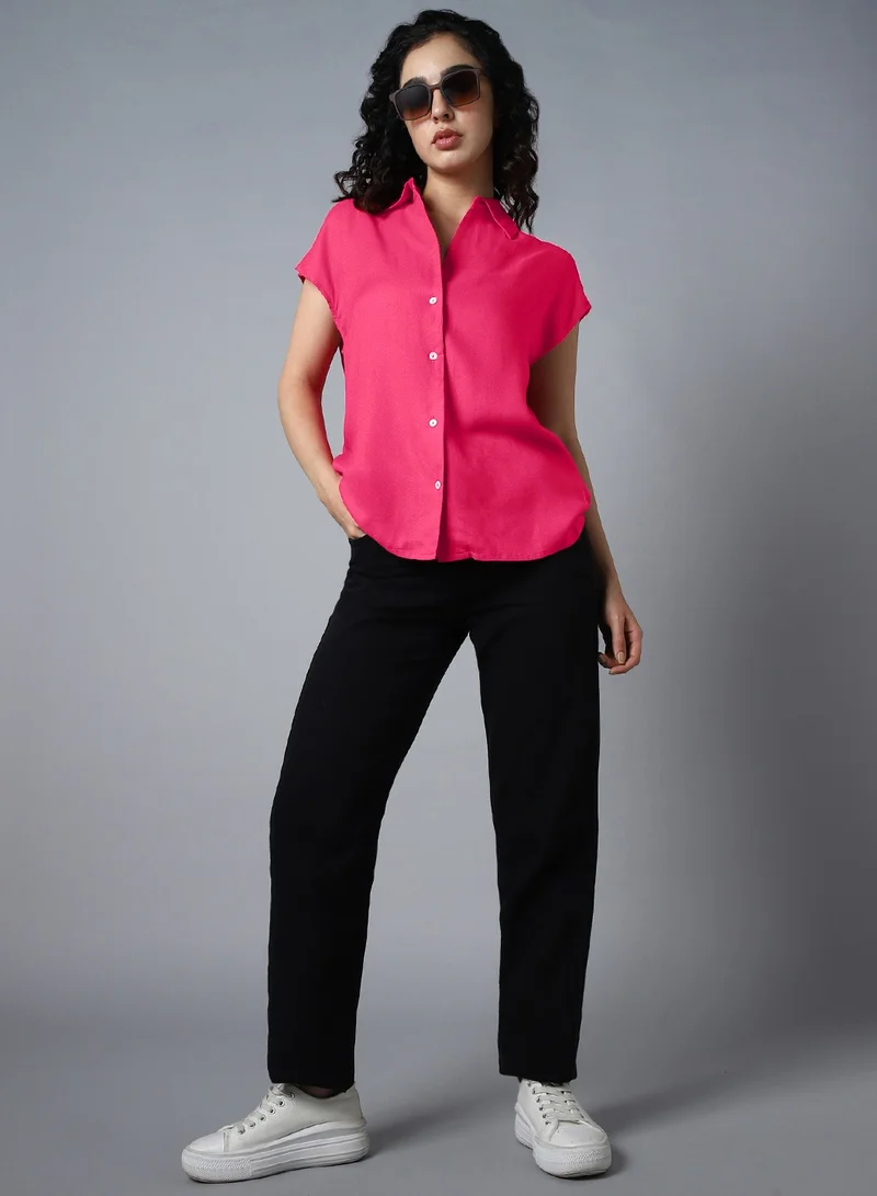 HIGH STAR Spread Collar Extended Sleeves Classic Opaque Casual Shirt for Women