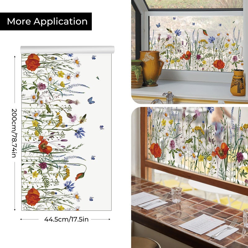 ADD.HERES Window Privacy Film, Colorful Floral Window Stickers,Removable DIY Bouquet Static Clings, Decals for Home School Office Party Supplies, Pine Tree, 17.5 x 78.7 in - Image 2