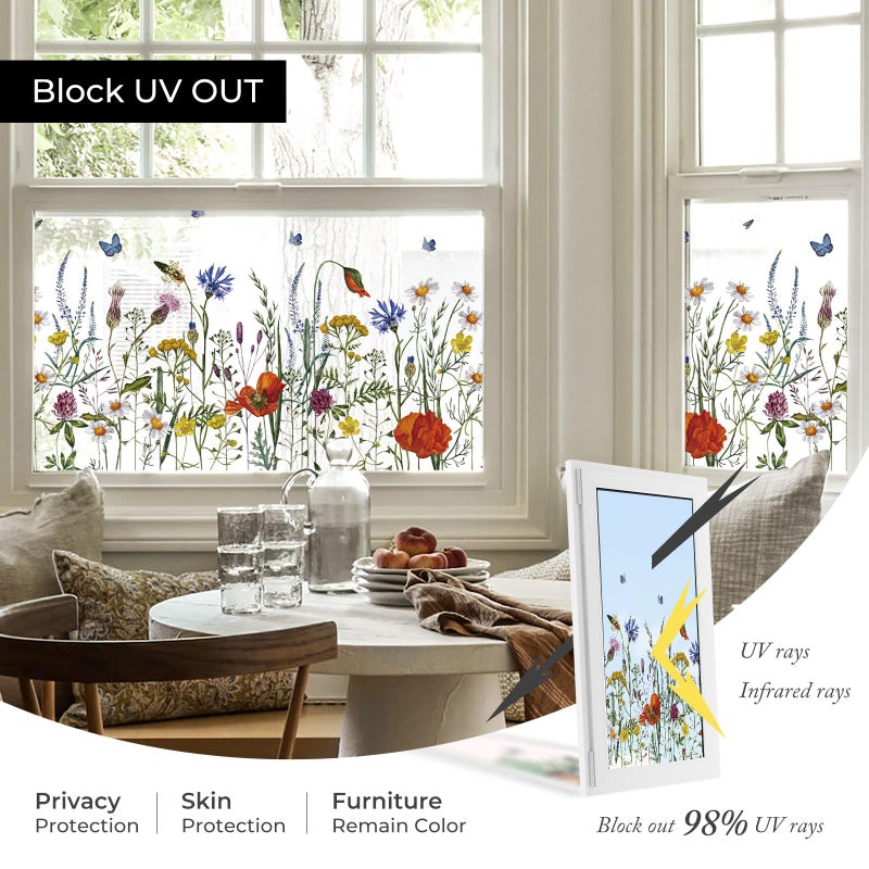 ADD.HERES Window Privacy Film, Colorful Floral Window Stickers,Removable DIY Bouquet Static Clings, Decals for Home School Office Party Supplies, Pine Tree, 17.5 x 78.7 in - Image 5
