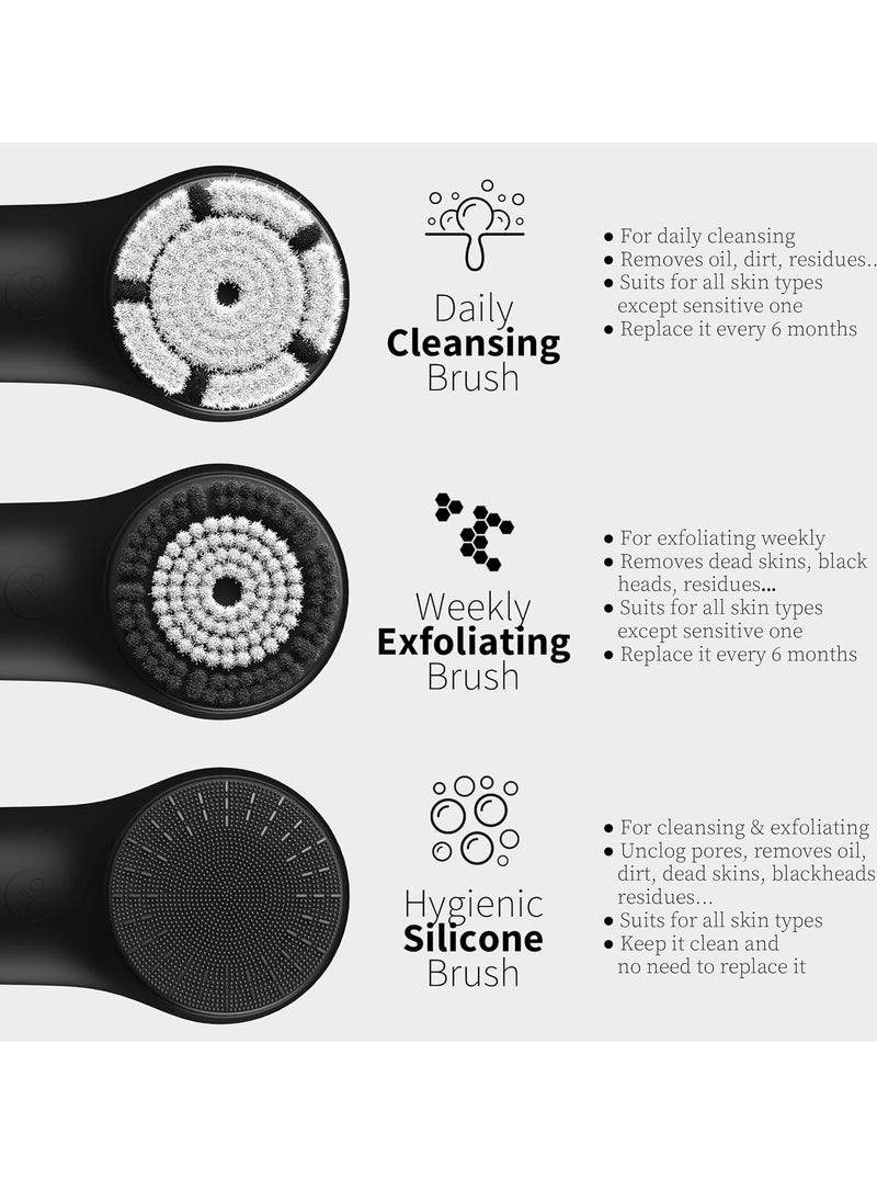 NågraCoola - Face Scrubber, NågraCoola 3.0 Facial Cleansing Brush, Waterproof & Rechargeable Face Scrub Brush for Men&Women, Electric Facial Exfoliator with 3 Brushes, 3 Intensities, 2 Action Modes - Black - Image 1