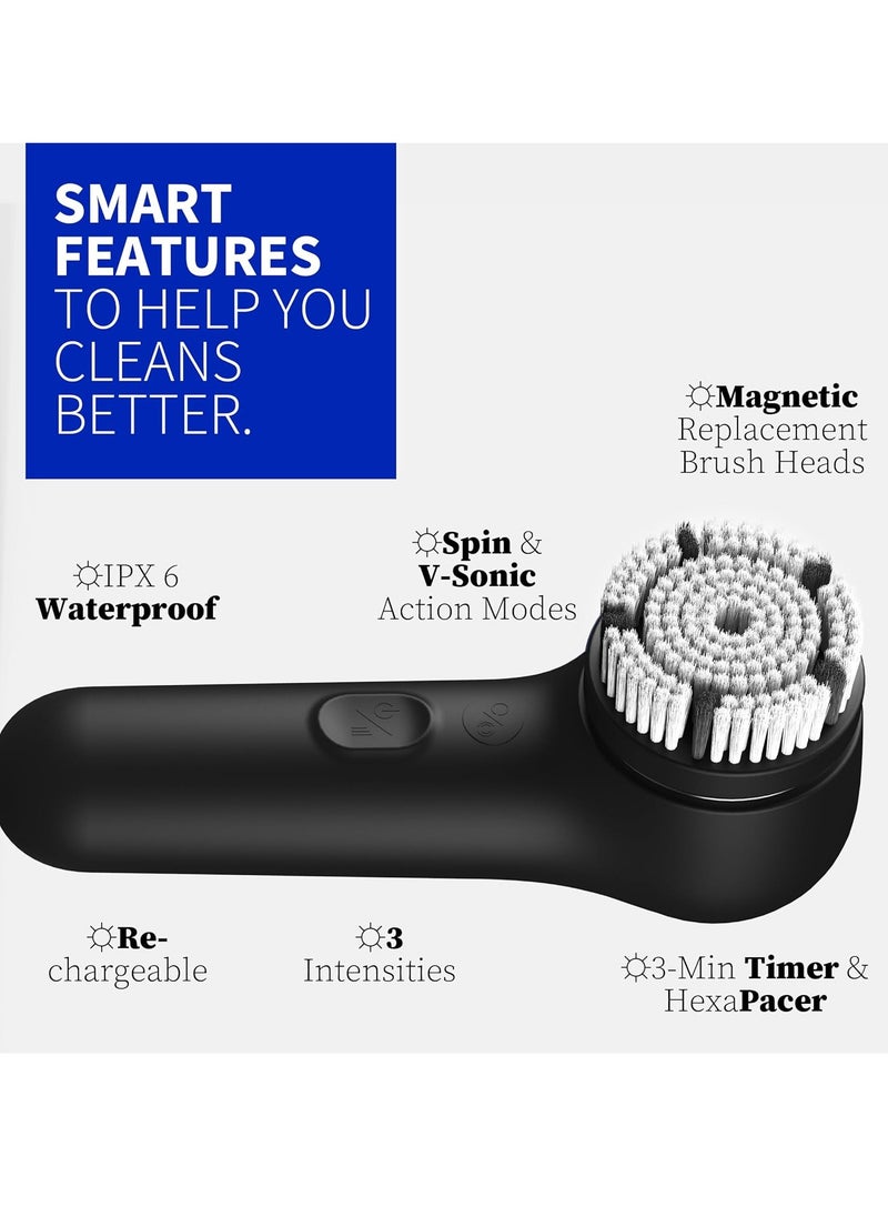 NågraCoola - Face Scrubber, NågraCoola 3.0 Facial Cleansing Brush, Waterproof & Rechargeable Face Scrub Brush for Men&Women, Electric Facial Exfoliator with 3 Brushes, 3 Intensities, 2 Action Modes - Black - Image 1