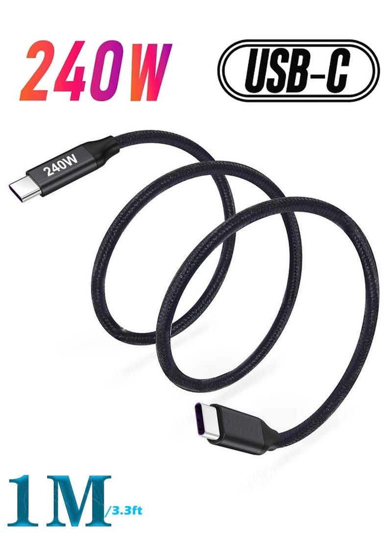 Luttec 240W USB Type C Cable Nylon Braided USB C to USB C 2.0 Cable (C to C) Compatible For iPhone 16 15 Pro Max iPad Pro Air mini 6 MacBook Pro Air Galaxy S24 S23 Ultra Z Fold Xiaomi Honor OPPO OnePlus1M Black  - Image 1