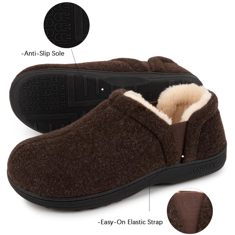 LongBay Men's Slippers Felt Warm Bedroom House Shoes Slip-On Memory Foam Slippers for Indoor Outdoor (Coffee, Size 11-12) - Image 4