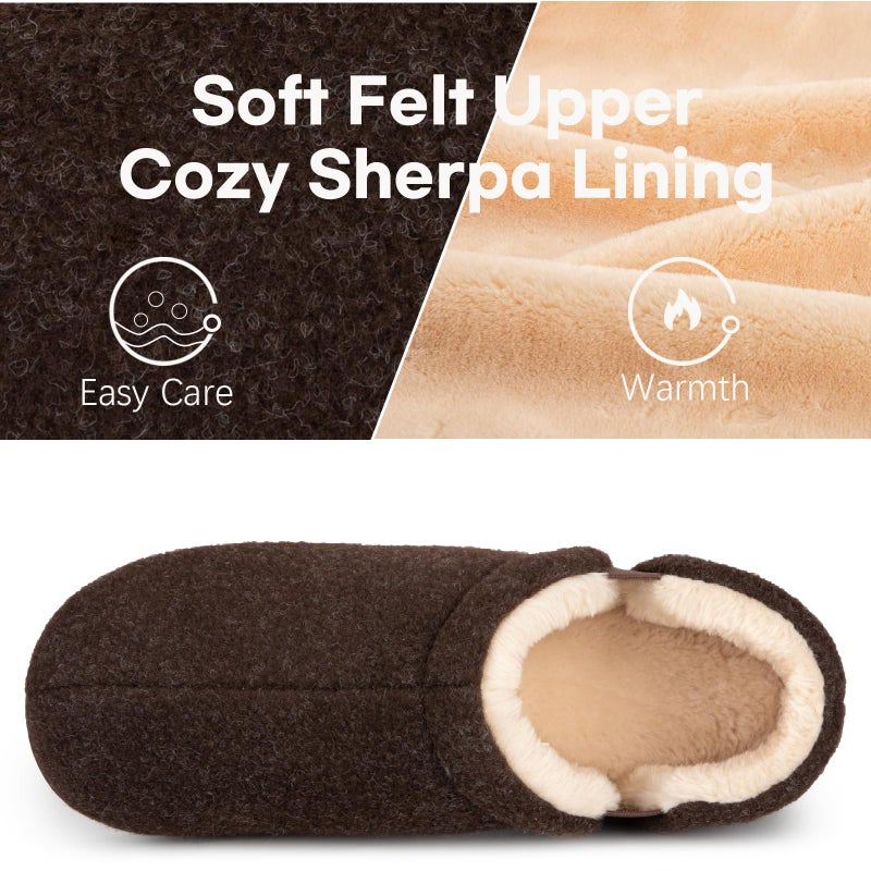 LongBay Men's Slippers Felt Warm Bedroom House Shoes Slip-On Memory Foam Slippers for Indoor Outdoor (Coffee, Size 11-12) - Image 3