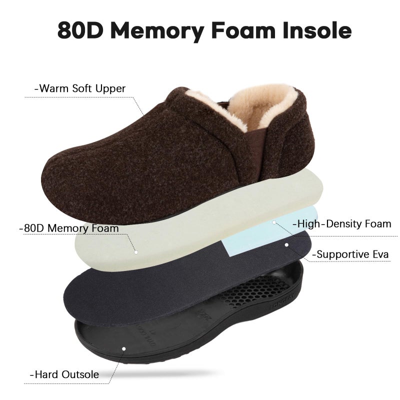 LongBay Men's Slippers Felt Warm Bedroom House Shoes Slip-On Memory Foam Slippers for Indoor Outdoor (Coffee, Size 11-12) - Image 5