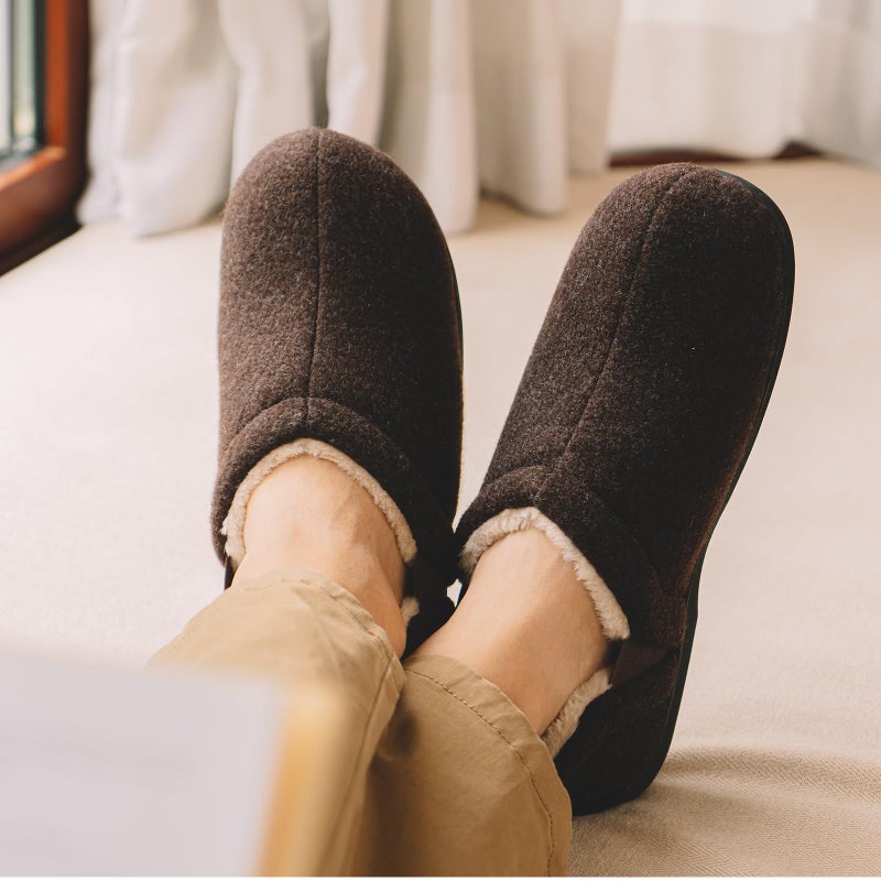 LongBay Men's Slippers Felt Warm Bedroom House Shoes Slip-On Memory Foam Slippers for Indoor Outdoor (Coffee, Size 11-12) - Image 2