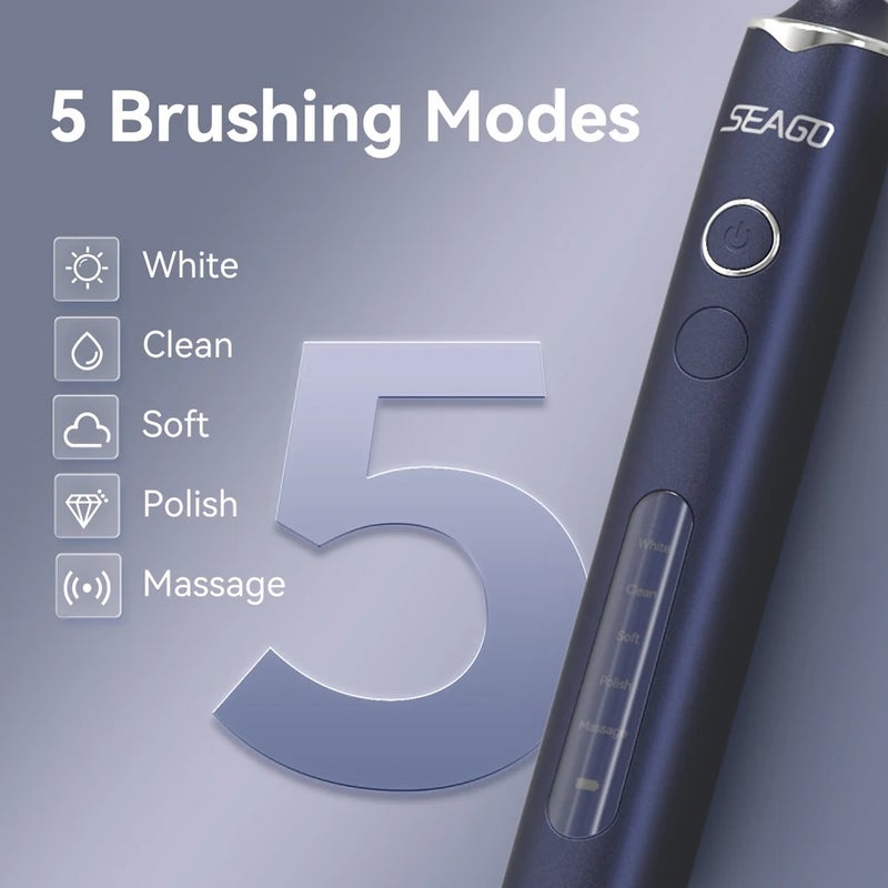 سيجو فرشاة أسنان كهربائية Seago Rotating Electric Rechargeable Toothbrush Teeth Cleaning with 8 Brush Heads 5 Modes Portable Smart Timer - Image 3