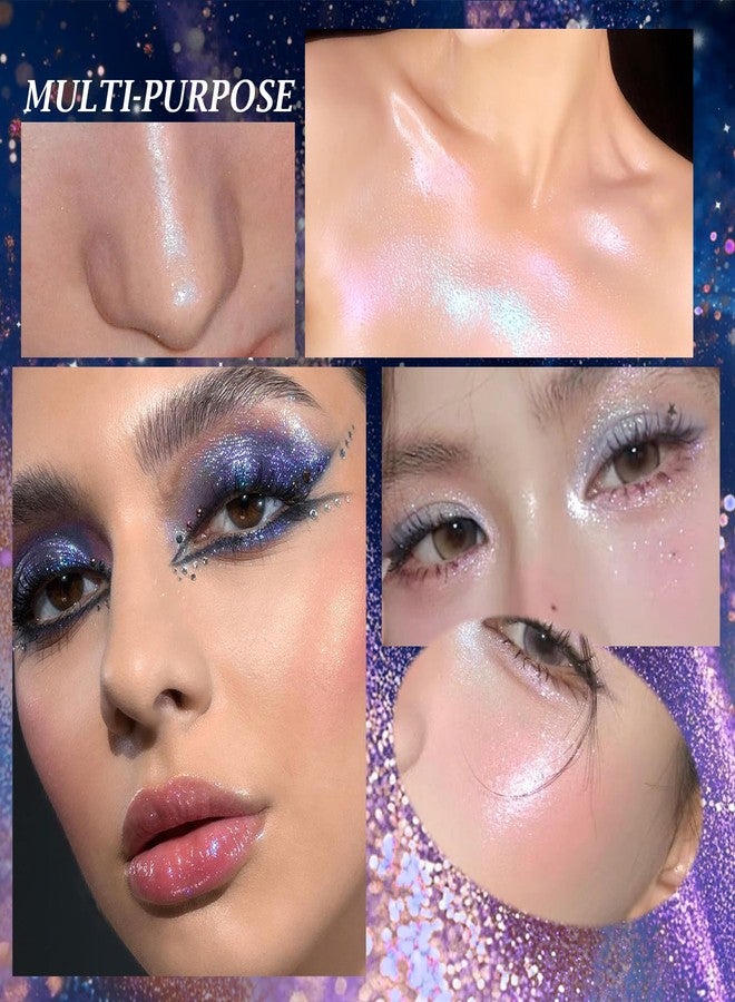Euphily Sparkly-Blue Duochrome Glitter Eyeshadow Palette, Magic Holographic Metallic Shimmer Eye Shadow, Iridescent Multichrome Color Shifting Sparkly Eye Brighten Fairy Makeup for Rave, 011# - Image 4