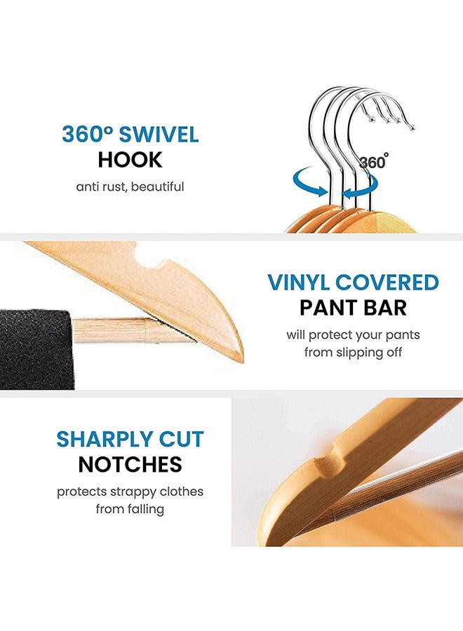 20 PCS Non Slip Wooden Clothes Hangers,  360° Swivel Hook Coat Hangers for Suits, Space Saving Pants Hanger, Heavy Duty Clothing Hanger Set for Closet, Home Suits Hangers, Skit Hangers - Image 5