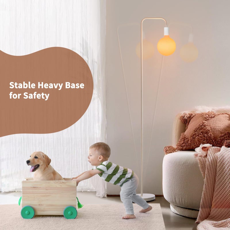 ONEWISH Floor Lamp for Living Room - Minimalist Standing Lamp with Modern LED Bulb, White Frosted Globe Glass 6", 1800K Warm Ambiant Lighting Decorative Tall Lamp for Bedroom Dorm - Image 4