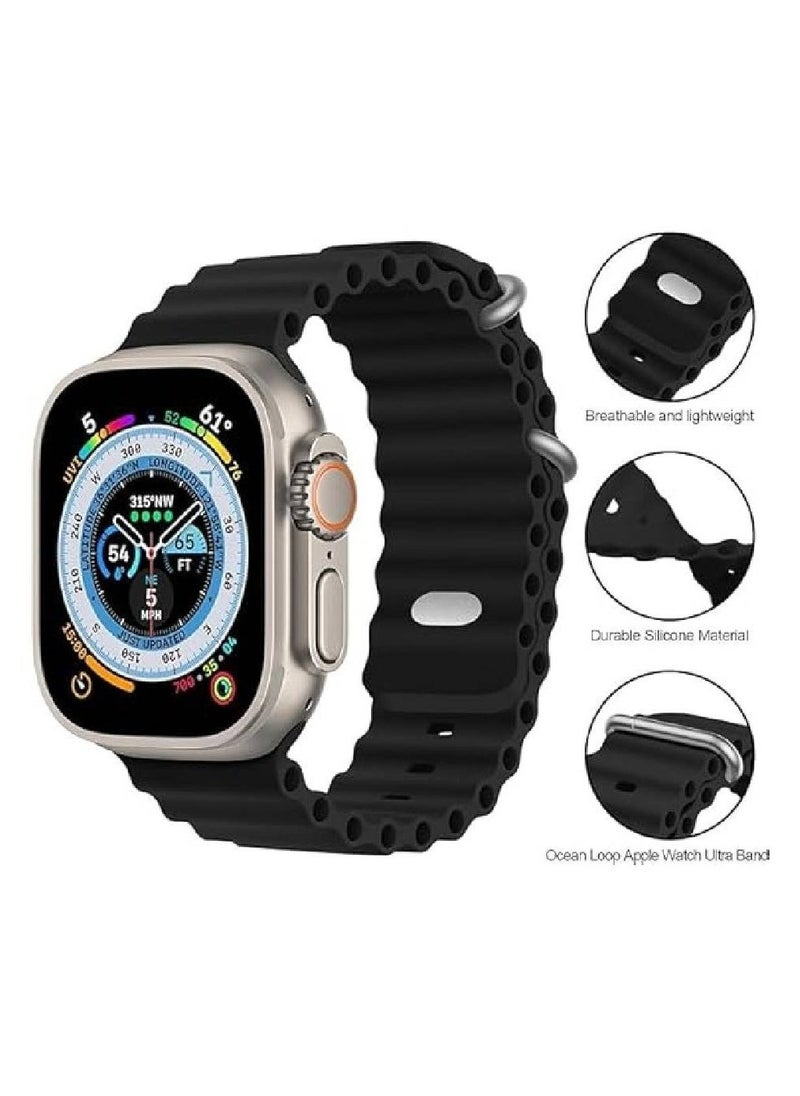 Silicone Band for Apple Watch Ultra | 49mm, 46mm, 45mm, 44mm, 42mm Compatible | Men’s Adjustable Strap with Metal Buckle for Series 1-10 and SE (Black) - Image 2