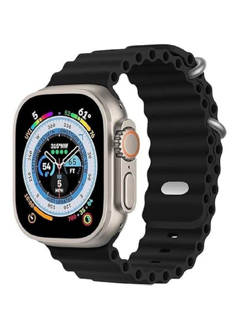 Silicone Band for Apple Watch Ultra | 49mm, 46mm, 45mm, 44mm, 42mm Compatible | Men’s Adjustable Strap with Metal Buckle for Series 1-10 and SE (Black) - Image 1