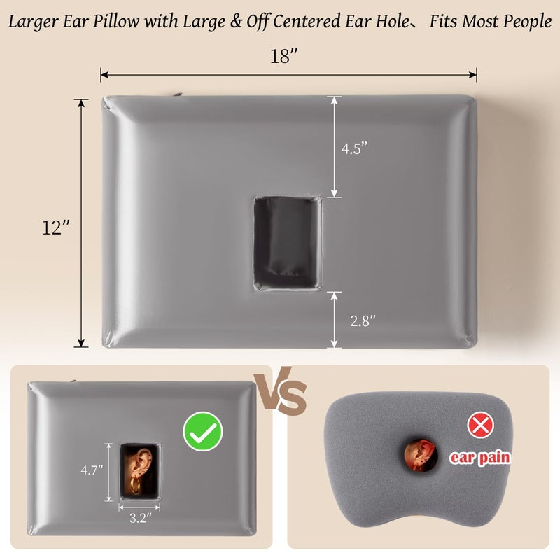 USlixury Piercing Pillow - Ear Piercing Pillow with Foam Plug, 18x12 Large Donut Plilow with 4.7x3.2 Off Center Ear Hole, Adjustable Peircing Plilow for Side Sleeper, CertiPUR-US Memory Foam, Grey - Image 4