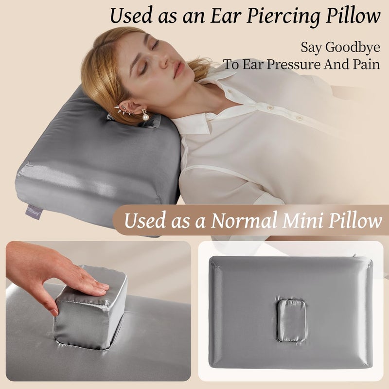 USlixury Piercing Pillow - Ear Piercing Pillow with Foam Plug, 18x12 Large Donut Plilow with 4.7x3.2 Off Center Ear Hole, Adjustable Peircing Plilow for Side Sleeper, CertiPUR-US Memory Foam, Grey - Image 3