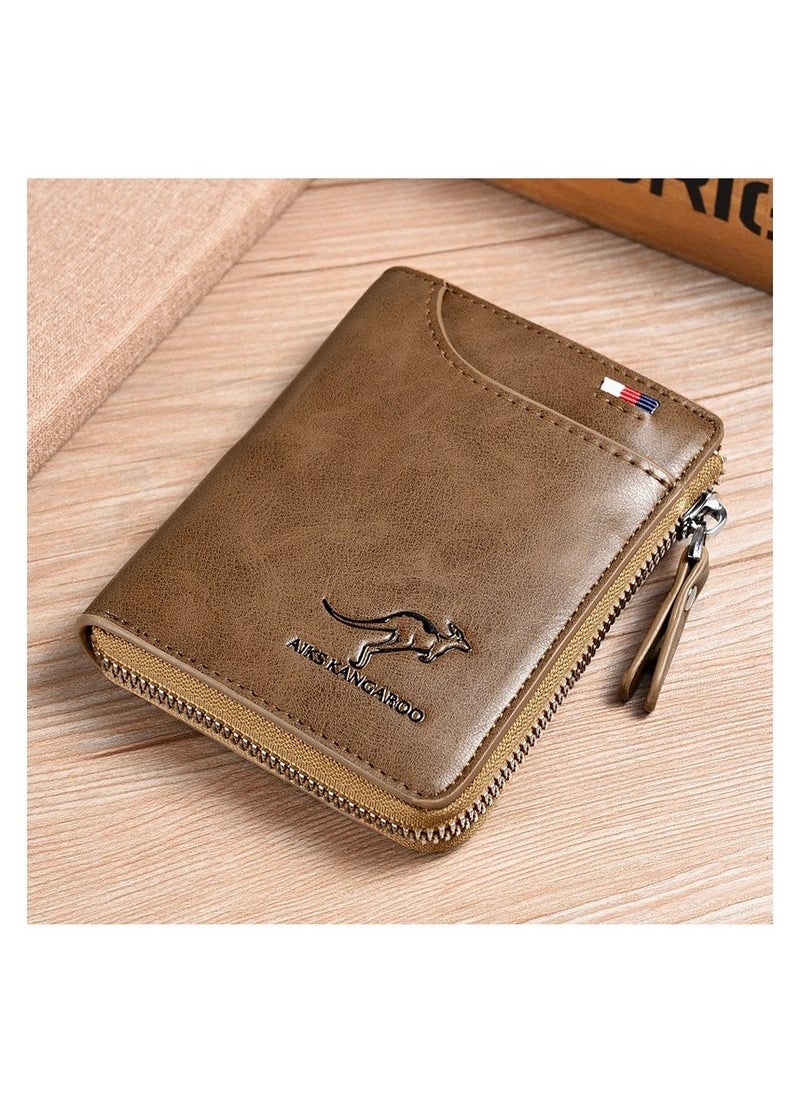 AIKS KANGAROO Leather Wallet Men Purse With Zipper Short Wallet  - Image 1