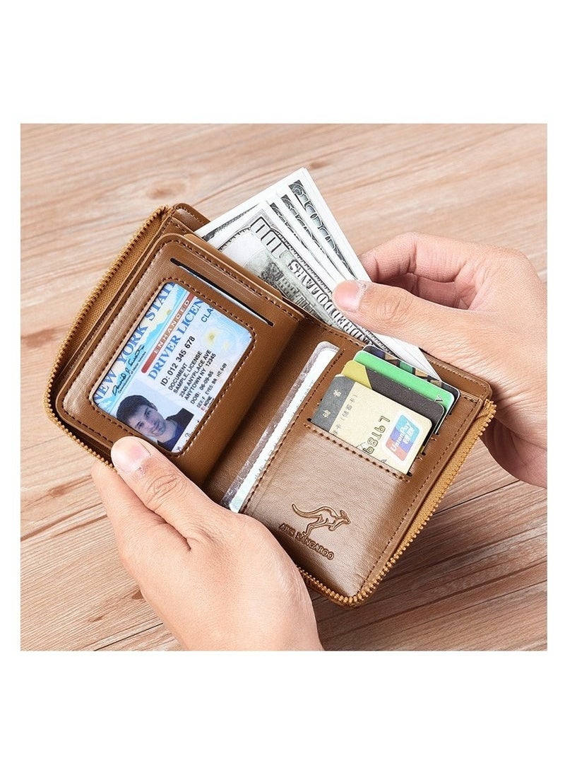 AIKS KANGAROO Leather Wallet Men Purse With Zipper Short Wallet  - Image 3