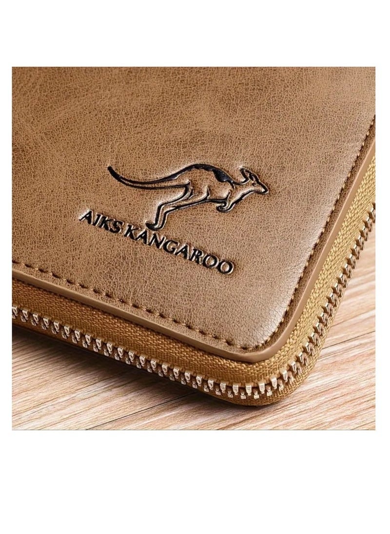 AIKS KANGAROO Leather Wallet Men Purse With Zipper Short Wallet  - Image 5
